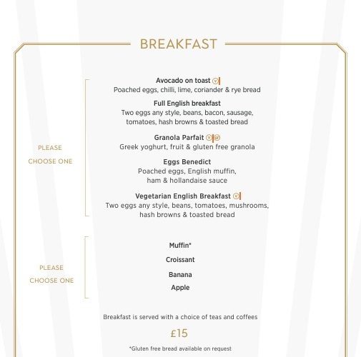 Breakfast menu